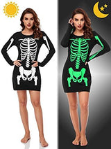 URATOT Halloween Costume for Women Glow in the Dark Skeleton Dress Long Sleeve Costume, Medium - Glow-Paradise