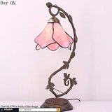 WERFACTORY Tiffany Lamp Pink Stained Glass Bedside Lamp, Thin Metal Leaf Table Desk Reading Light 8X10X21 Inches Decor Small Space Bedroom Home Office LED Bulb Included S70106A Series - Glow-Paradise