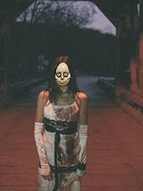 Fstrend Momo Mask Clown Costume White Scary Mask Halloween Cosplay Adults Sinister Face Mask Beige - Glow-Paradise