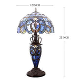 WERFACTORY Tiffany Style Lamp Blue Purple Cloud Stained Glass Table Lamp 12X12X22 Inches Mother-Daughter Vase Desk Reading Light Decor Bedroom Living Room Home Office (LED Bulb Included) S558 Series - Glow-Paradise