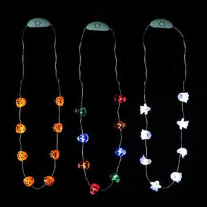 Halloween Eve Costume Party Accessories, Lighting Up LED Necklace Set of 3, Ghost, Jack O Lantern Pumpkin, Skull for Trick or Treating Door to Door Parade Procession - Glow-Paradise