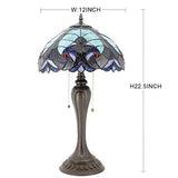 WERFACTORY Tiffany Style Table Lamp Green Stained Glass Liaison Bedside Antique Luxurious Desk Reading Light 12X12X22 Inches Decor Bedroom Living Room Home Office (LED Bulb Included) S160G Series - Glow-Paradise