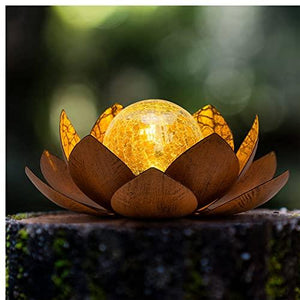 Huaxu Solar Light Outdoor Waterproof Garden Light Metal Glass Decorative LED Lotus Flower Table Lamp - Glow-Paradise
