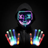 Halloween Scary Mask with LED Gloves Kit, LED Costume Mask EL Wire Light Up Mask for Halloween Costume Festival Cosplay(mix Blue&Purple) - Glow-Paradise