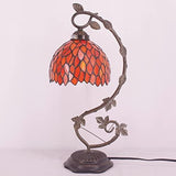 WERFACTORY Tiffany Lamp Stained Glass Table Bedside Lamp, Red Wisteria Desk Reading Light with Thin Metal Leaf Base 8X10X21 Inches Decor Small Space Bedroom Home Office LED Bulb Included S523R Series - Glow-Paradise