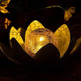 Huaxu Solar Lights Outdoor Garden Decor , Amber Crackle Globe Glass Lotus Decoration,Waterproof Gray Metal Flower Light for Patio,Lawn,Walkway,Tabletop,Ground - Glow-Paradise