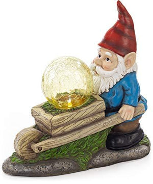 VP Home Wheelbarrow Gnome with Magic Orb Solar Powered LED Outdoor Decor Garden Light - Glow-Paradise