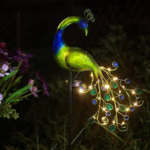 Solar Garden Lights Metal Peacock Garden Decor Waterproof Peacock Solar Stake Lights for Outdoor Patio Yard Decorations - Glow-Paradise
