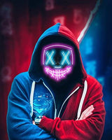 Depointer Halloween Scary Mask Cosplay Led Costume Mask EL Wire Light up Halloween Festival Party(Blue&Pink) - Glow-Paradise