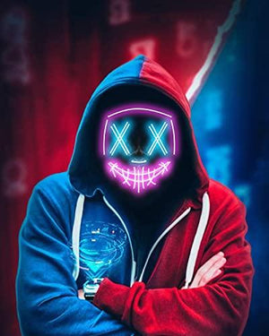 Depointer Halloween Scary Mask Cosplay Led Costume Mask EL Wire Light up Halloween Festival Party(Blue&Pink) - Glow-Paradise