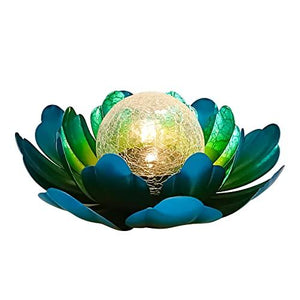 WNP Solar Flower Light Outdoor Decorations,Solar Outdoor Lights Decorative,Waterproof Glass Crackle Solar Powered Ball Decor Light with Metal Petal for Tabletop,Ground,Walkway Yard - Glow-Paradise