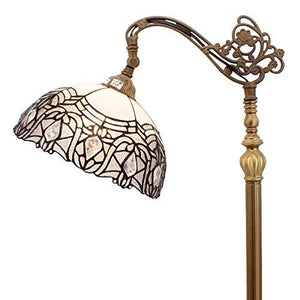 WERFACTORY Tiffany Floor Lamp White Crystal Bent Stained Glass Arched Lamp 12X18X64 Inches Gooseneck Adjustable Corner Standing Reading Light Decor Bedroom Living Room (LED Bulb Included) S508W Series - Glow-Paradise