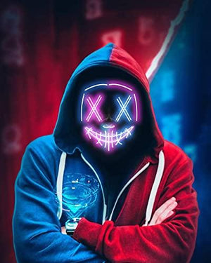 Depointer Halloween Scary Mask Cosplay Led Costume Mask EL Wire Light up Halloween Festival Party, Pink/Blue - Glow-Paradise