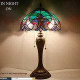 WERFACTORY Tiffany Style Table Lamp Green Stained Glass Liaison Bedside Antique Luxurious Desk Reading Light 12X12X22 Inches Decor Bedroom Living Room Home Office (LED Bulb Included) S160G Series - Glow-Paradise