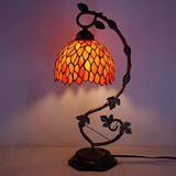 WERFACTORY Tiffany Lamp Stained Glass Table Bedside Lamp, Red Wisteria Desk Reading Light with Thin Metal Leaf Base 8X10X21 Inches Decor Small Space Bedroom Home Office LED Bulb Included S523R Series - Glow-Paradise