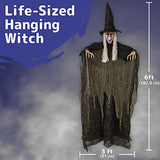 Creepy Looking 6 Feet Witch Halloween Decorations with Glowing Eyes - Glow-Paradise