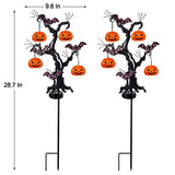 Brwoynn Solar Halloween Yard Decorations, Outdoor LED Solar Powered Pumpkin Tree Halloween Pathway Lights, Metal Garden Stakes Lawn Yard Ornament, Set of 2 - Glow-Paradise