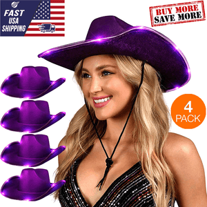 Neon Sparkly Iridescent Space Glitter Cowboy Hat (Purple Color, 4 Quantity Per Pack) - Glow-Paradise