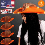 LED Flashing Cowboy Hat With Sequins (Orange Color, 4 Quantity Per Pack) - Glow-Paradise