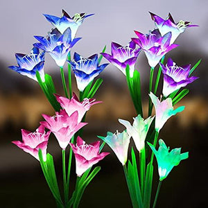 Ostritec Solar Stake Lily Flower Lights Outdoor,4 Pack with 16 Bigger Solar Lily Multi-Color Changing Lights,Waterproof Solar Flower Garden Decor Lights Mother's Day Gift for Patio Yard Lawn Pathway - Glow-Paradise