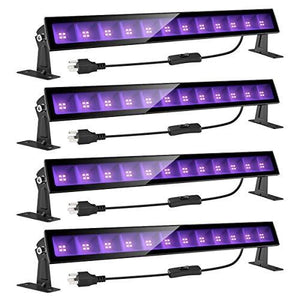 Onforu 4 Pack 24W LED Black Lights, Blacklight Bars with Plug and Switch, IP66 Waterproof Black Lights for Glow Party, Halloween Decorations, Bedroom, Classroom, Body Paint, Stage Lighting - Glow-Paradise