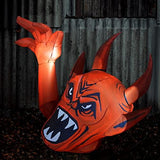 GOOSH 5 Foot Length Halloween Inflatables Halloween Red Devil Raise Hands with Build-in LED Light Blow Up Inflatables for Halloween Party Indoor Outdoor Tree Yard Garden Lawn Decorations - Glow-Paradise
