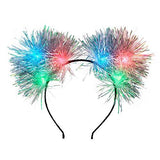 Light Up Tinsel Kitty Cat Ear Headband with Color Change LED Lights - Glow-Paradise