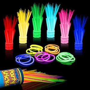 PartySticks Glow Sticks Party Supplies 100pk - 8 Inch Glow in the Dark Light Up Sticks Party Favors, Glow Party Decorations, Neon Party Glow Necklaces and Glow Bracelets with Connectors - Glow-Paradise