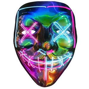 Halloween Purge Mask Light up - CHAOYU LED Scary Face Mask 2 Color Glow Mask with 3 Light Modes Masquerade Costume for Adults Kids Men Women(Ice Blue & Pink) - Glow-Paradise