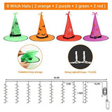 Joomer Halloween Decorations Lighted Witch Hats, 8Pcs Hanging Glowing Witch Hats 44ft Halloween Outdoor Lights String with 8 Lighting Modes for Outdoor, Garden, Yard, Tree - Glow-Paradise