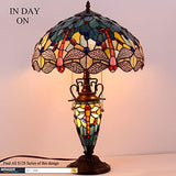 WERFACTORY Tiffany Table Lamp Sea Blue Yellow Stained Glass Dragonfly Mather-Daughter Vase Table Lamp 16X16X24 Inches Desk Light Decor Bedroom Living Room Home Office (LED Bulb Included) S128 Series - Glow-Paradise