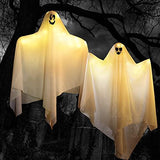 JOYIN 2 pcs Light Up White Hanging Ghost with White LED Lights, 35.4” Hanging Flying Ghost for Halloween Outdoor Yard Tree Porch, Haunted House Decoration - Glow-Paradise