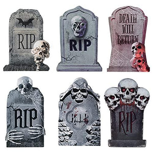 DECORLIFE Tombstones Halloween Decor, 6 Pack RIP Graveyard Decorations for Halloween, Grave Stones Yard Signs with Stakes for Halloween Decorations Outdoor Lawn Cemetery Decor - Glow-Paradise