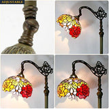 WERFACTORY Tiffany Floor Lamp Red Rose Flower Stained Glass Arched Lamp 10X18X64 Inches Gooseneck Adjustable Corner Standing Reading Light Decor Bedroom Living Room (LED Bulb Included) S001 Series - Glow-Paradise