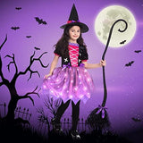 Halloween Witch Costume for Girls, Light Up Toddler Witch Dress with Hat and Broom, Kids Witch Costumes for Halloween Role-Play Party (Small) - Glow-Paradise