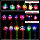 Halloween Party Favors for Kids - 42 PCS LED Halloween Light Up Toys including Necklaces Rings Bracelets Brooches,Glow in the Dark Halloween Decorations,Halloween Treats Non Candy Goodie Bag Fillers - Glow-Paradise