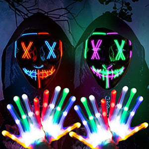 2 Pack Halloween Purge Masks Led Light Up Masks and Gloves Set for Halloween, Festival Cosplay (Style B) - Glow-Paradise