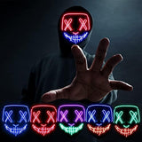 Halloween Purge Light Up Mask Glow Costume Neon Face Masks Led Scary Scream Rave Cool 2 Pack Cheap Glowing for Adults Men Women Teens Kids Girls Boys Parties Movie La Máscara 3 Light Modes Purple Red - Glow-Paradise