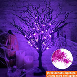 TURNMEON 2FT Prelit Halloween Black Tree Decor with Timer, 25 Spider & 24 Purple Lights Halloween Battery Operated Spooky Artificial Tree Halloween Indoor Tabletop Home Holiday Decoration - Glow-Paradise