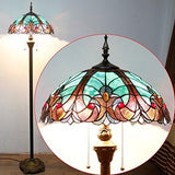 WERFACTORY Tiffany Floor Lamp Green Brown Liaison Stained Glass Standing Reading Light 16X16X64 Inches Antique Pole Corner Lamp Decor Bedroom Living Room Home Office (LED Bulb Included) S160G Series - Glow-Paradise