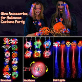 80 Pcs LED Halloween Party Favors for Kids Adults, Glow in the Dark Halloween Party Supplies Halloween Treats Goodies Bag 50 Flash Rings 6 Light up Spin Necklaces 6 Bracelets 6 Hair Lights 12 Brooches - Glow-Paradise