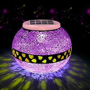 Color Changing Solar Powered Glass Ball Garden Lights, Aukora Solar Lights Outdoor, Led Night Lights Indoor, Solar Table Lights Waterproof for Patio Party Backyard Garden Decor, Ideal Gift(Pink Glass) - Glow-Paradise