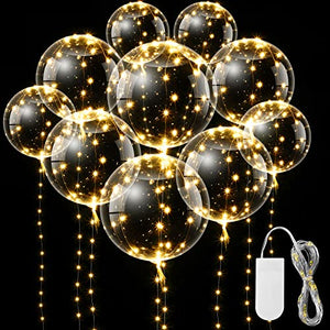 10 Pcs Bobo Balloons, 10 Pcs String LED Light up Balloons with Clear Balloons for Helium Tank Birthday Party Wedding House Decorations, Warm White - Glow-Paradise