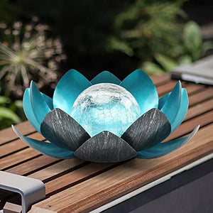 Lotus Solar Lights Outdoor,Solar LED Powered Garden Light Waterproof for Decor Tabletop Ground Yard Patio Walkway Landscape,Metal Glass LED Lotus Flower Lights - Glow-Paradise