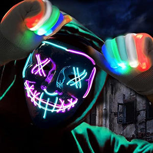 Halloween Scary Mask with LED Gloves Kit, LED Costume Mask EL Wire Light Up Mask for Halloween Costume Festival Cosplay(mix Blue&Purple) - Glow-Paradise