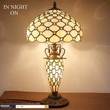 WERFACTORY Tiffany Style Table Lamp Cream Stained Glass Crystal Bead Lamp 12X12X22 Inches Mother-Daughter Vase Desk Reading Light Decor Bedroom Living Room Home Office (LED Bulb Included) S005 Series - Glow-Paradise