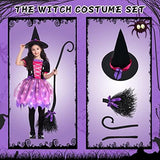 Halloween Witch Costume for Girls, Light Up Toddler Witch Dress with Hat and Broom, Kids Witch Costumes for Halloween Role-Play Party (Small) - Glow-Paradise