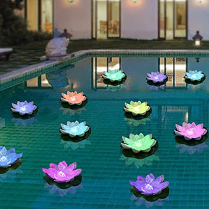 LOGUIDE Floating Pool Lights,12 Pack Pool Decorations Outdoor,Pool Lights That Float Lotus Flower Battery Pond Lights,Color Changing Pool Accessories for Wedding,Party Decor (Dragonfly, Batterfly) - Glow-Paradise