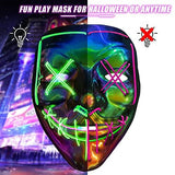 Halloween Purge Mask Light up - CHAOYU LED Scary Face Mask 2 Color Glow Mask with 3 Light Modes Masquerade Costume for Adults Kids Men Women(Green & Pink) - Glow-Paradise