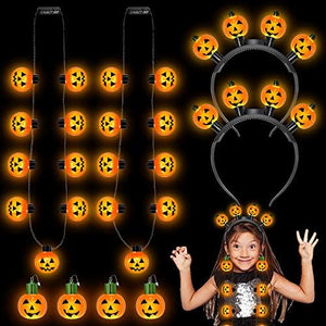 Halloween Accessories, 8Pcs Pumpkin Halloween Party Supplies, 3D Halloween Headband Earrings Necklace, Glow in The Dark Halloween Party Favors for Kids, Flashing Accessories for Trick or Treat - Glow-Paradise